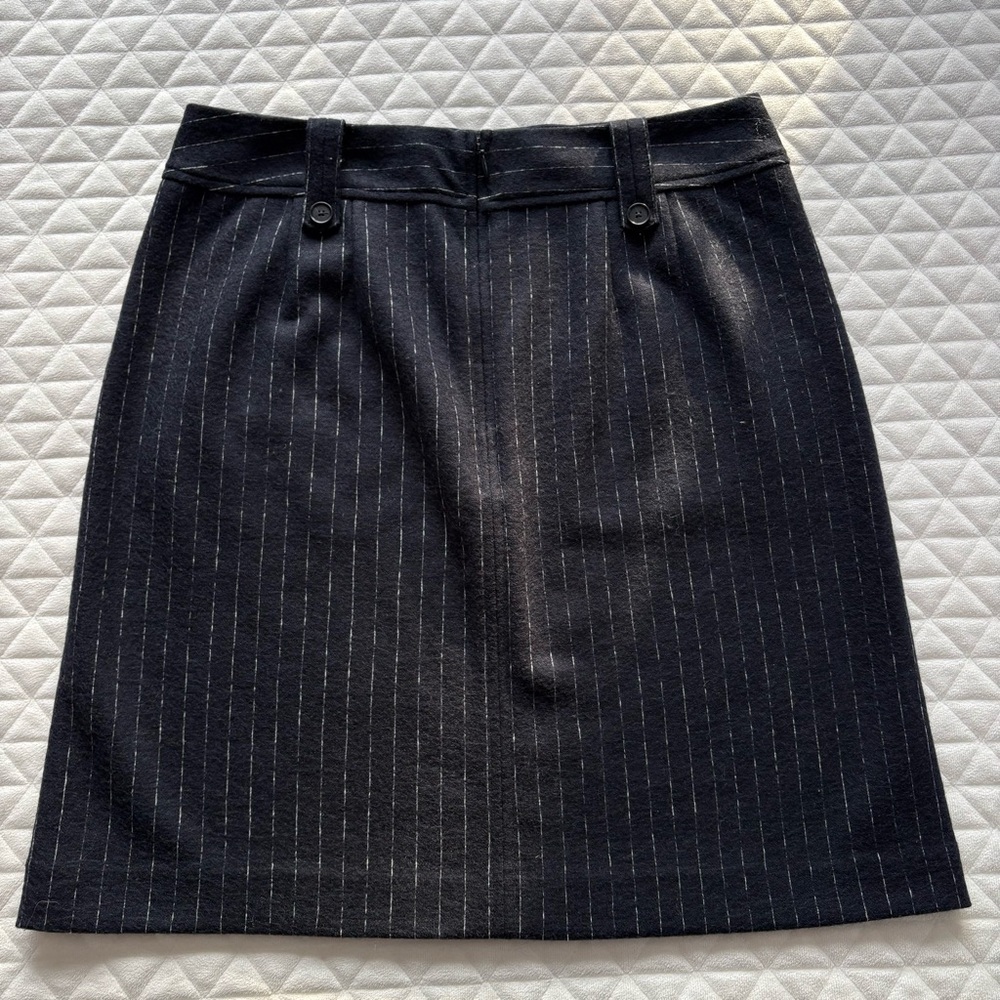 Loft Straight Skirt Size 6 Navy Pinstriped Wool Blend Belt Hoops Pockets Career - Picture 6 of 12